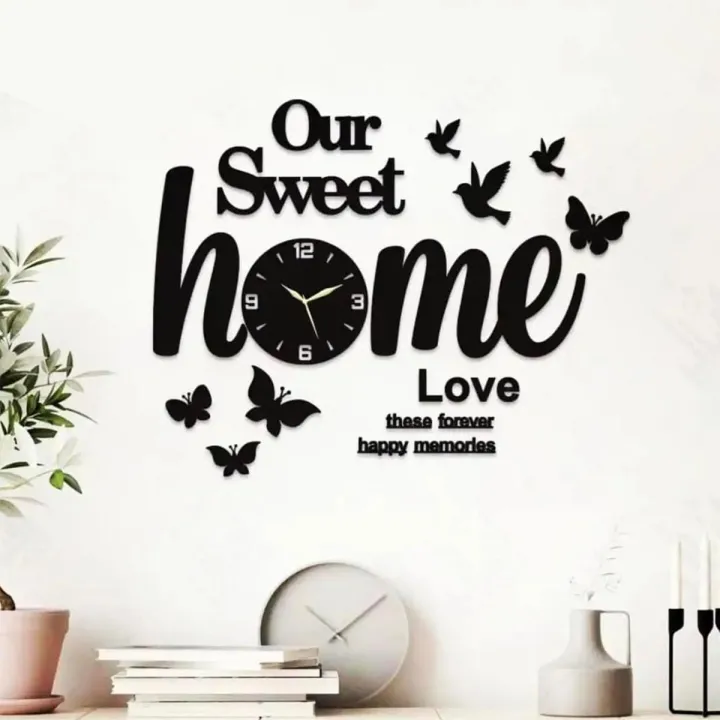 Butterflies and Sweet Home 3D Wooden Wall Clock